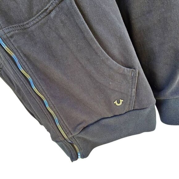 True Religion Men’s Black Full Zip Hoodie Sweatshirt Logo Drawstring Pockets L - Picture 5 of 10
